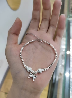 纯银蝴蝶结亲吻鱼银珠时尚款手链