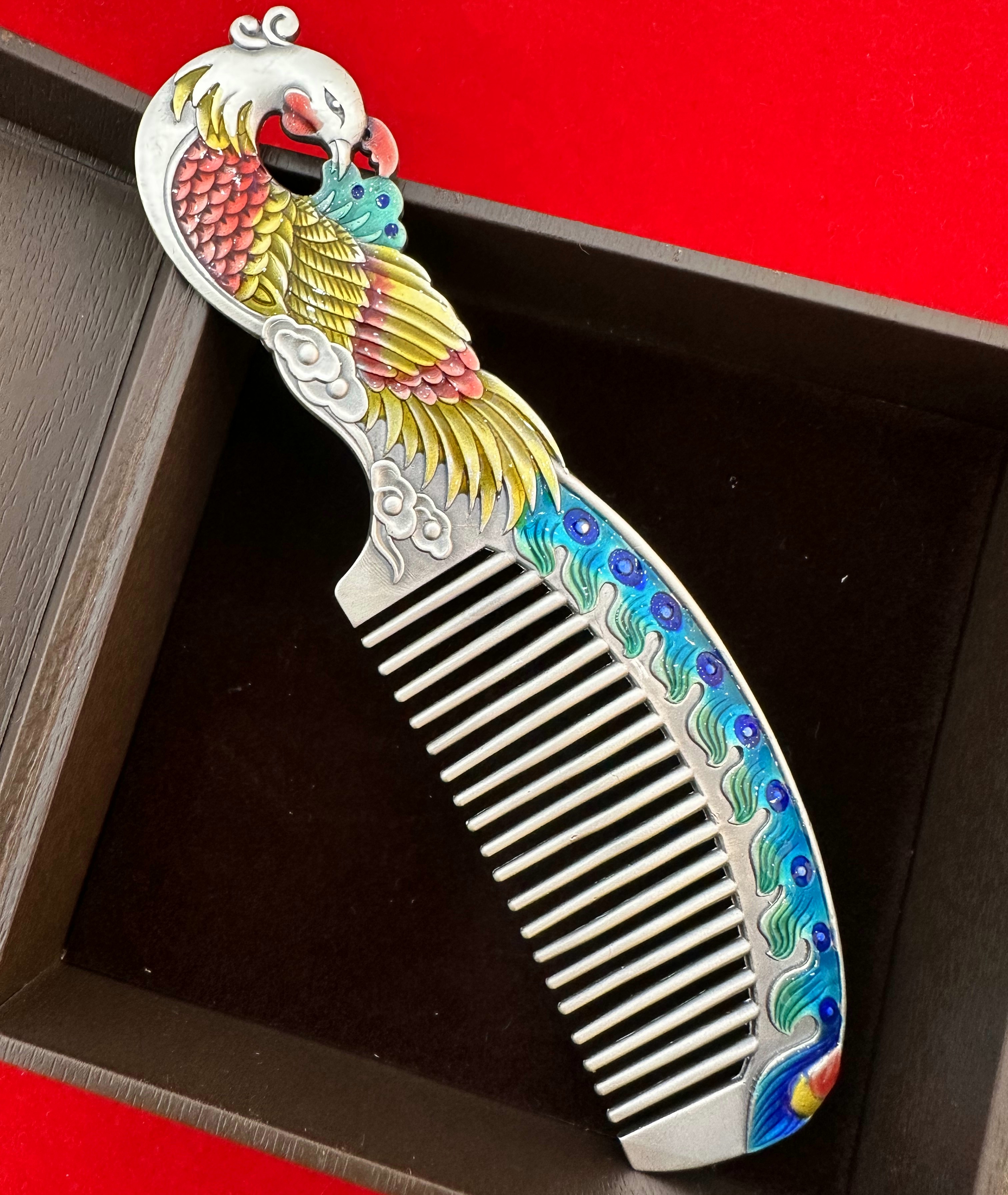 足银梳子 珐琅彩足银发梳 饰品 银首饰