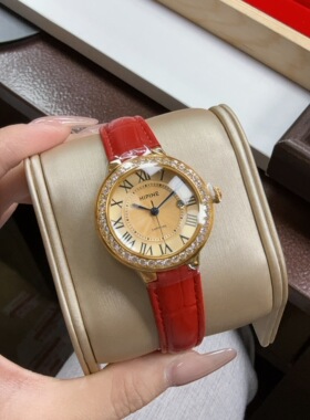 红色足金999时尚手表女士简约小众气质皮带防水新款石英表女