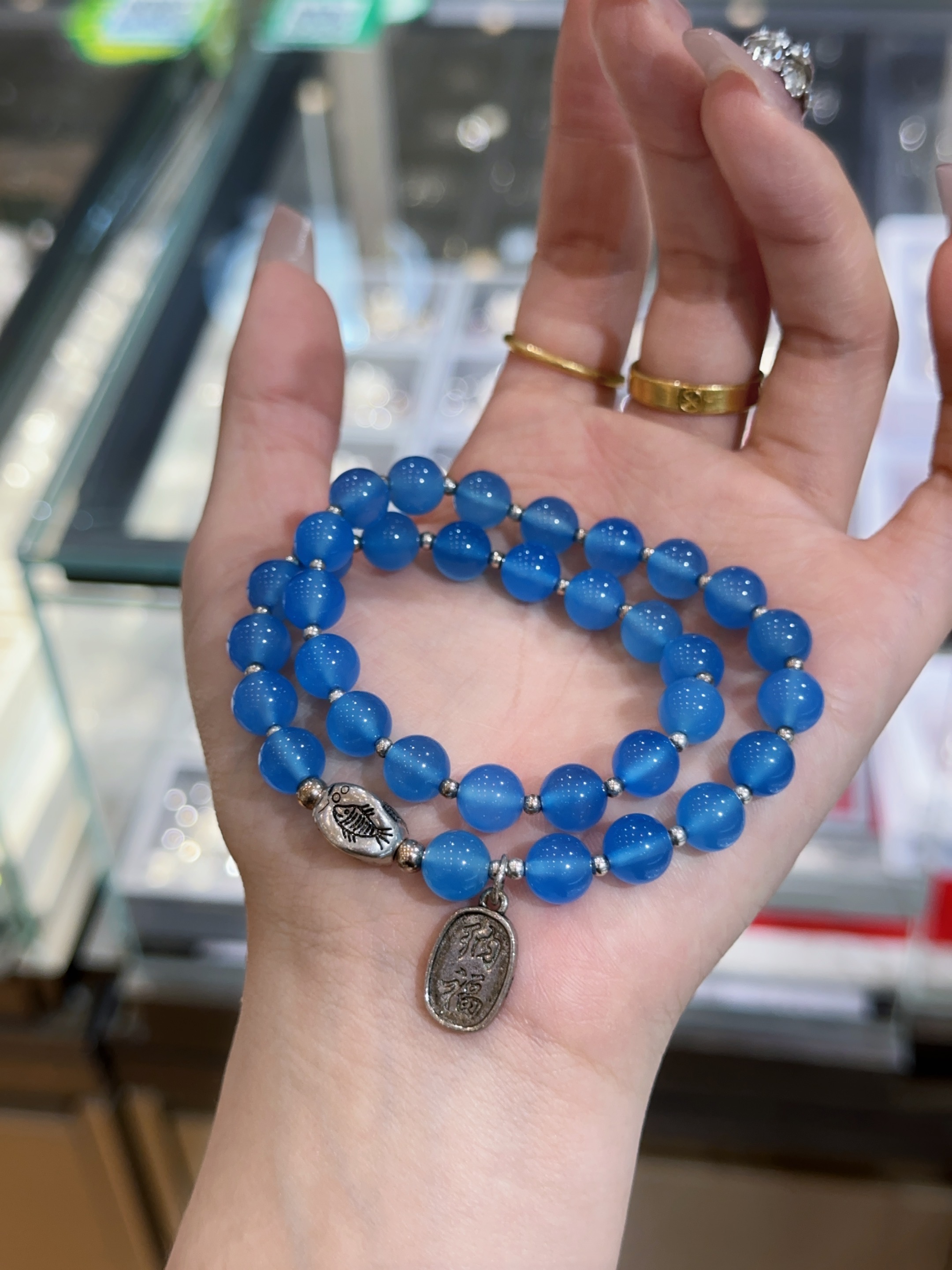 蓝玛瑙手链女款双圈手串送女友闺蜜生日礼物
