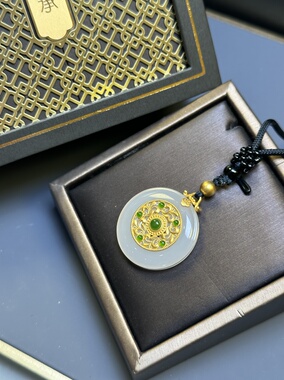 传承足金金镶玉和田玉吊坠项链