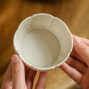 煮雪定窑曲阳原矿仿古釉全手工宋韵八楞主人杯茶杯小温碗国风定瓷