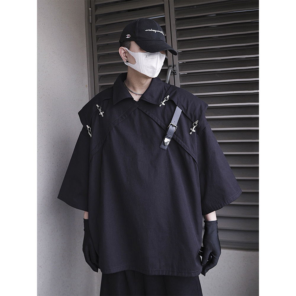 潮牌设计感解构风短袖衬衫