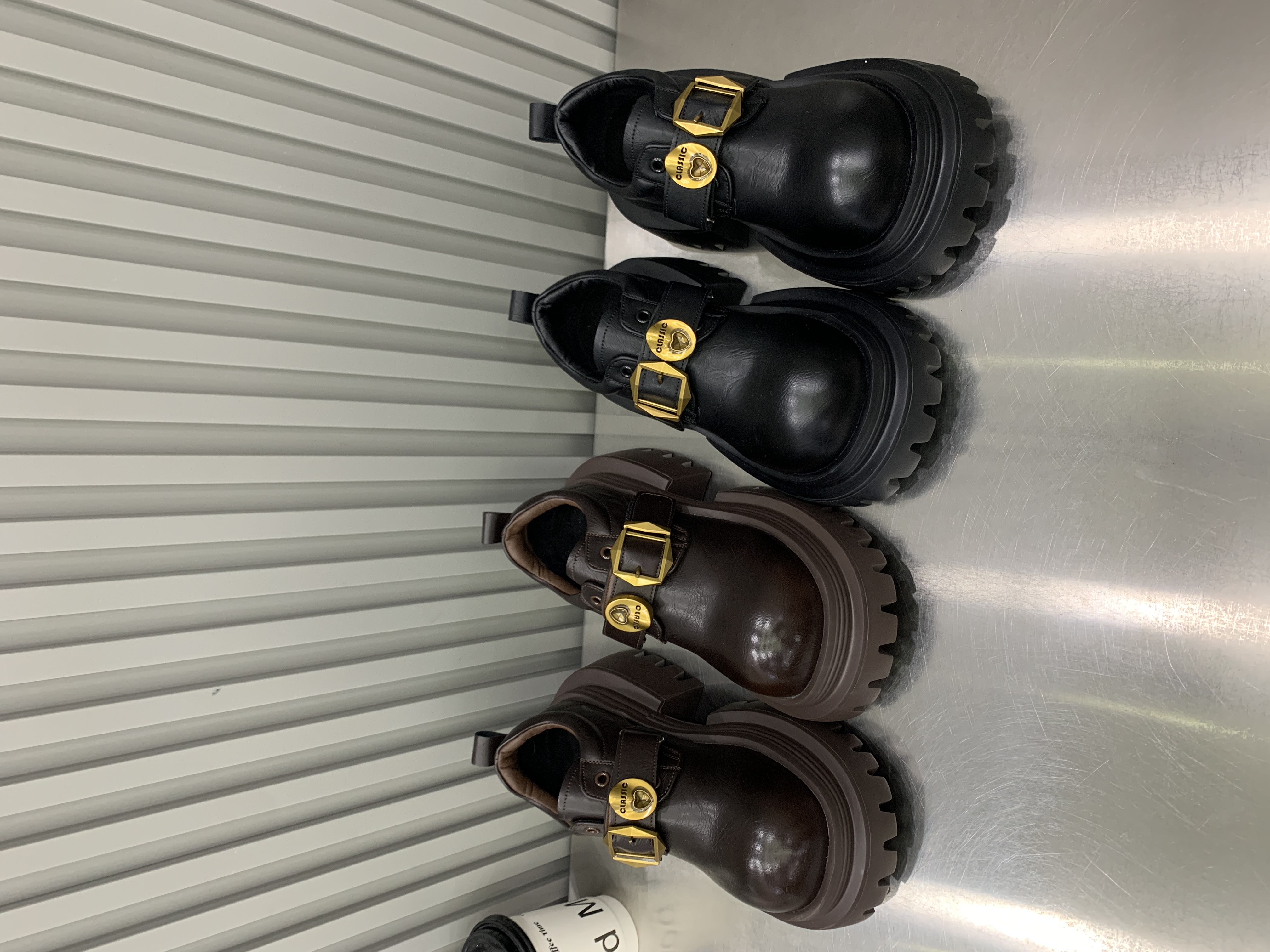 2025秋新款厚底粗跟英伦风黑色小皮鞋女加绒魔术贴增高百搭乐福鞋