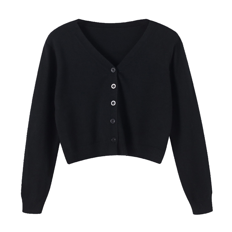 包芯纱长袖针织衫开衫小个子上衣