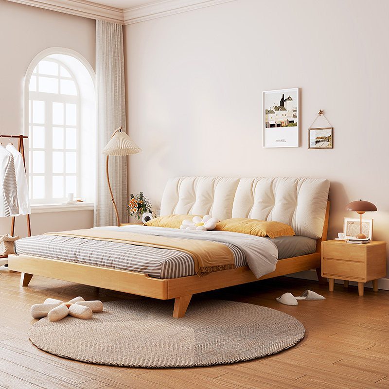 源氏木语北欧云朵实木床简约现代1.8米双人床主卧室侘寂日式网红