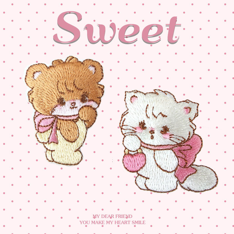 软萌猫咪小熊卡通衣服装饰贴精美刺绣贴动物手工破洞缝补脏污自粘