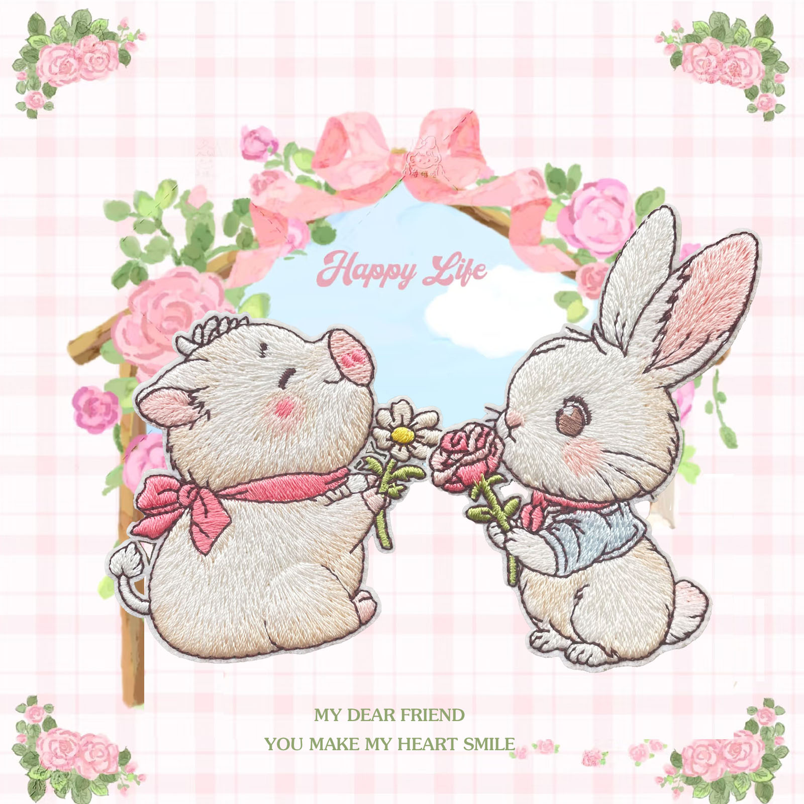 情侣猪兔卡通布贴刺绣款补丁贴衣服装饰包包动物DIY手机壳自粘贴