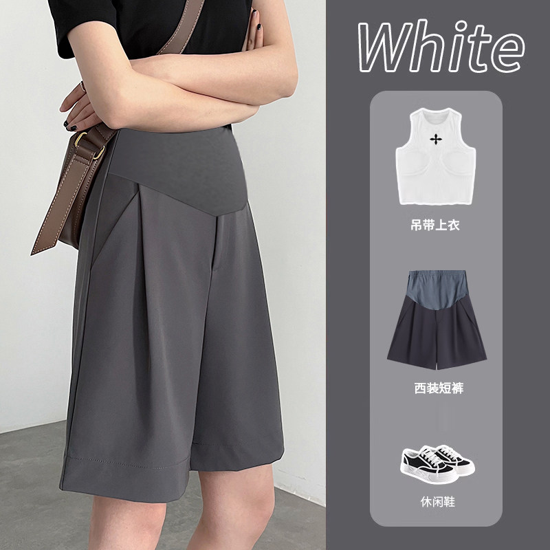 孕妇西装短裤外穿夏季薄款夏款休闲宽松大码托腹夏天直筒五分裤子