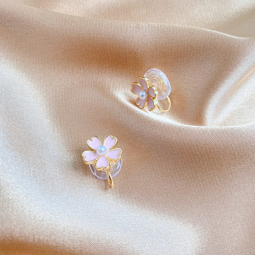 粉色樱花耳钉蚊香盘无耳洞耳夹