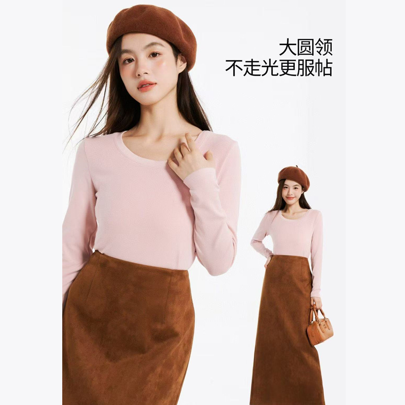 美娜舒丹秋冬新款1×1螺纹大圆领T恤一衣多穿柔软舒适打底衫3106