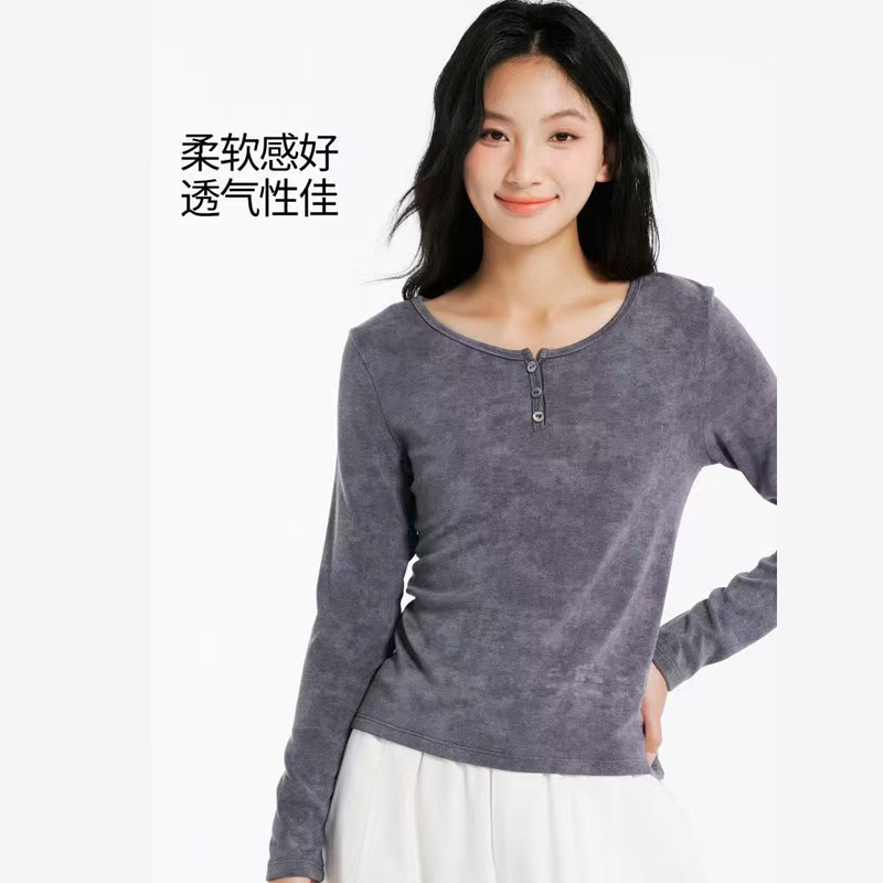 美娜舒丹秋冬新款长袖T恤1×1螺纹舒适修身显瘦打底3061