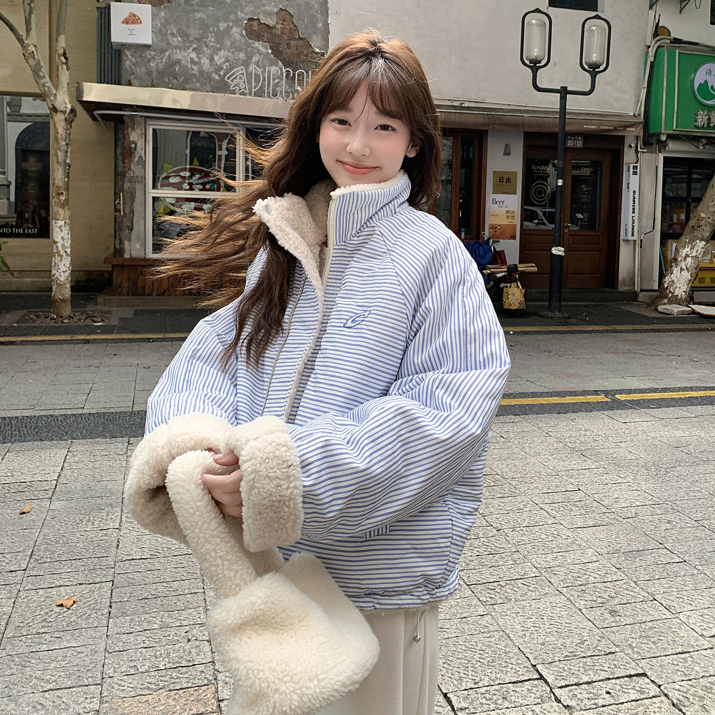 韩版宽松羊羔毛保暖棉衣外套女