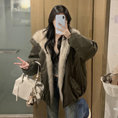 韩版 2025冬季 新款 座山雕恩巴风棉服女外套派克服加厚宽松毛领棉袄