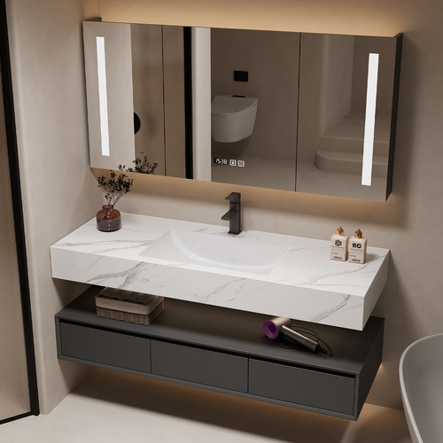 岩板无缝一体盆卫生间浴室柜组合