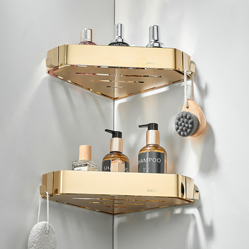 免打孔金色304不锈钢双层三角架