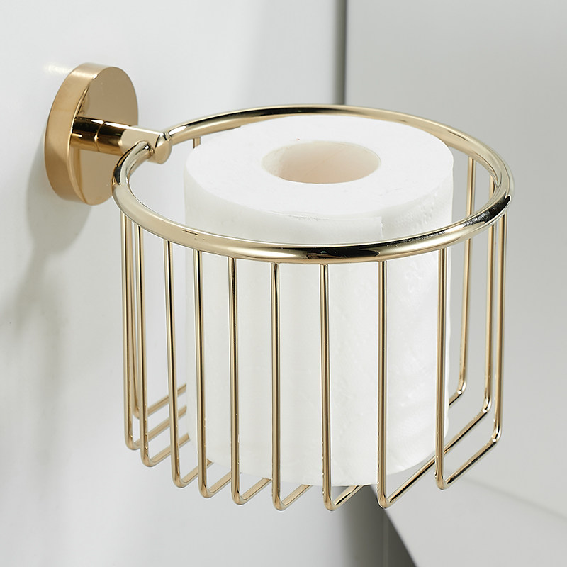免打孔全铜纸巾篓金色厕纸篓手纸架壁挂筒纸置物架卷纸收纳架纸架