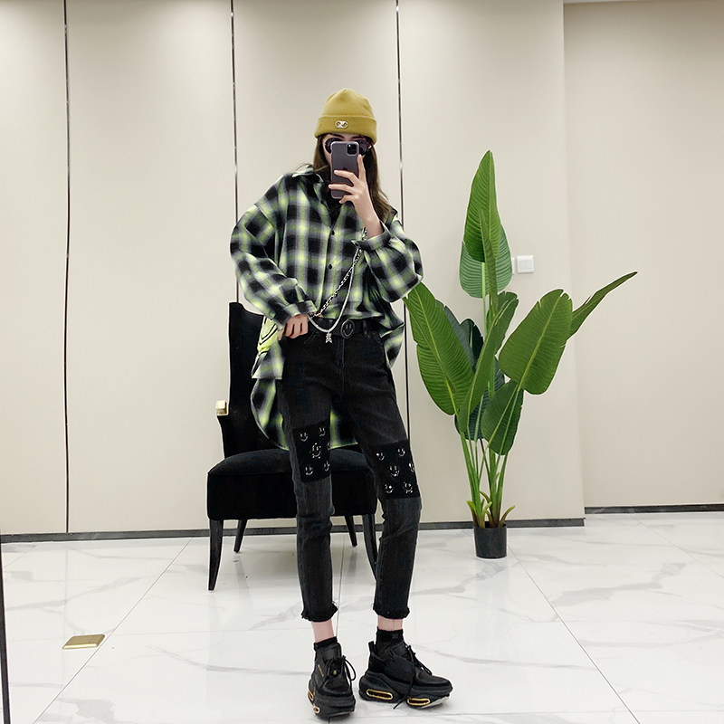 欧洲站春秋季新款超显瘦百搭亮钻修身弹力九分小脚休闲牛仔裤女潮