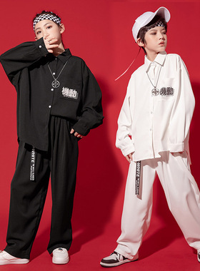 少儿popping黑白演出服女男童潮牌locking锁舞嘻哈街舞走秀机械舞