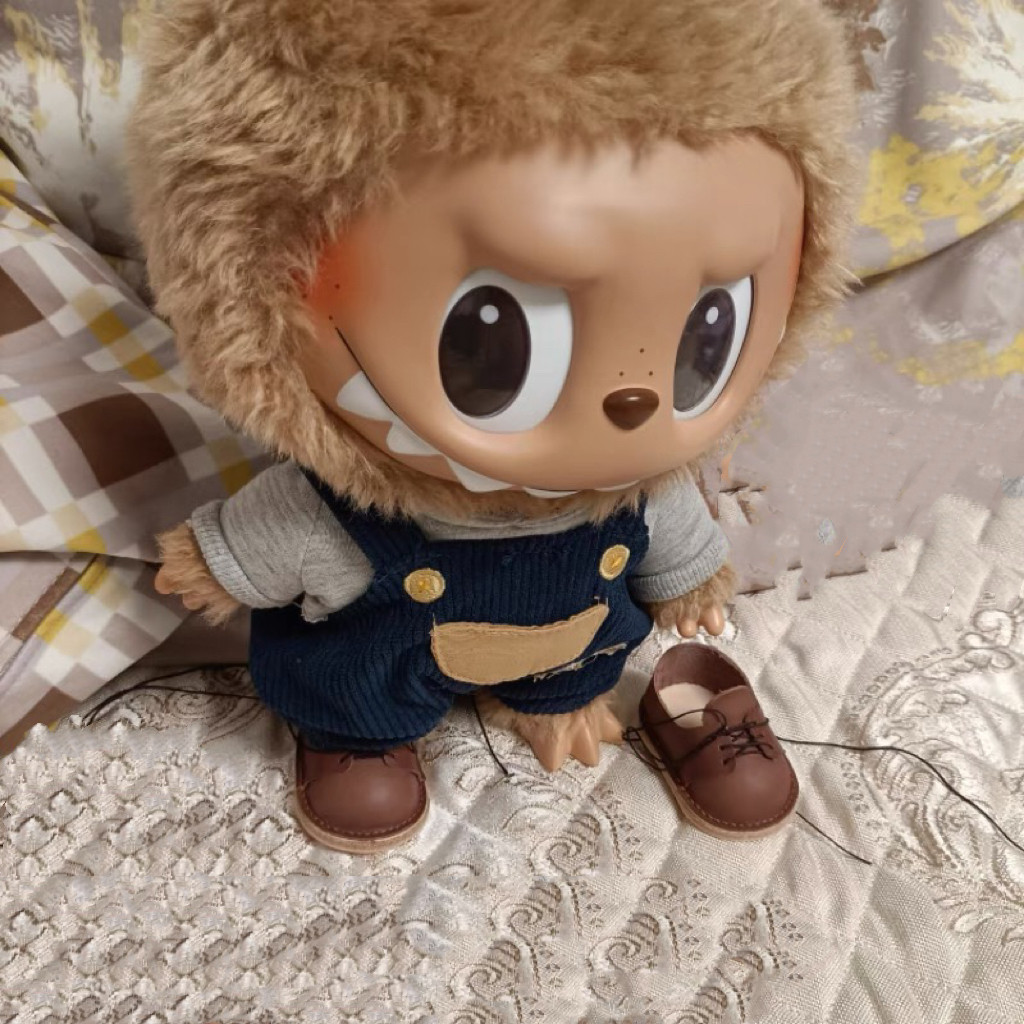 泡泡玛特大拉布布娃鞋38cm手作牛皮鞋labubu鞋子马卡龙搪胶马丁鞋