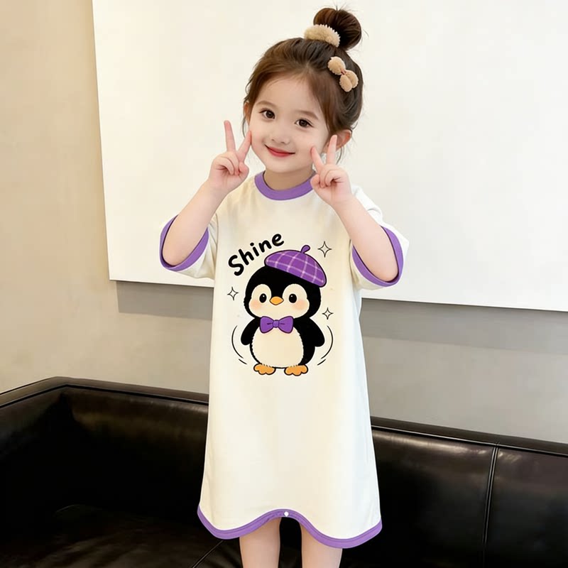 女童2026新款睡裙夏季薄款莫代尔连体睡衣小宝宝防踢被空调家居服