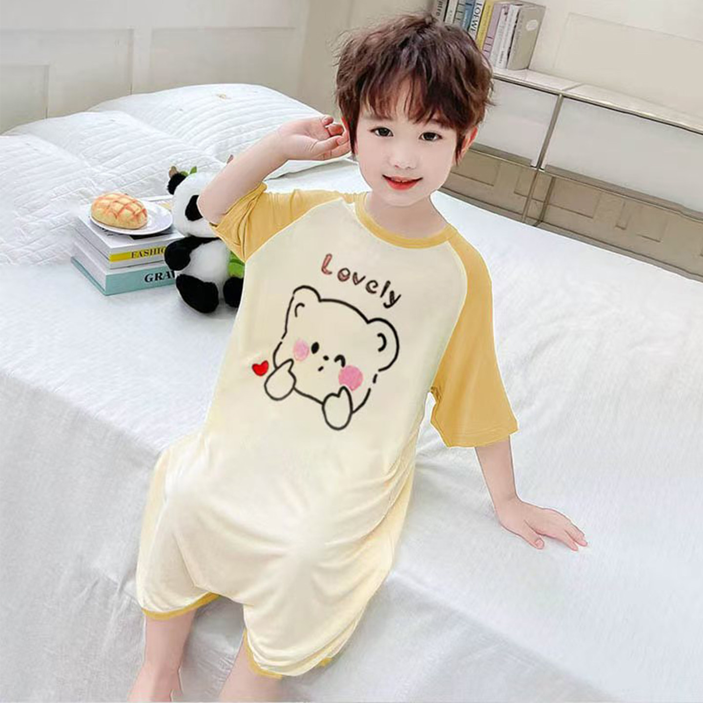 儿童睡裙夏季薄款莫代尔男童宝宝空调睡衣家居服柔软舒适透气吸汗