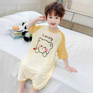 儿童睡裙夏季薄款莫代尔男童宝宝空调睡衣家居服柔软舒适透气吸汗