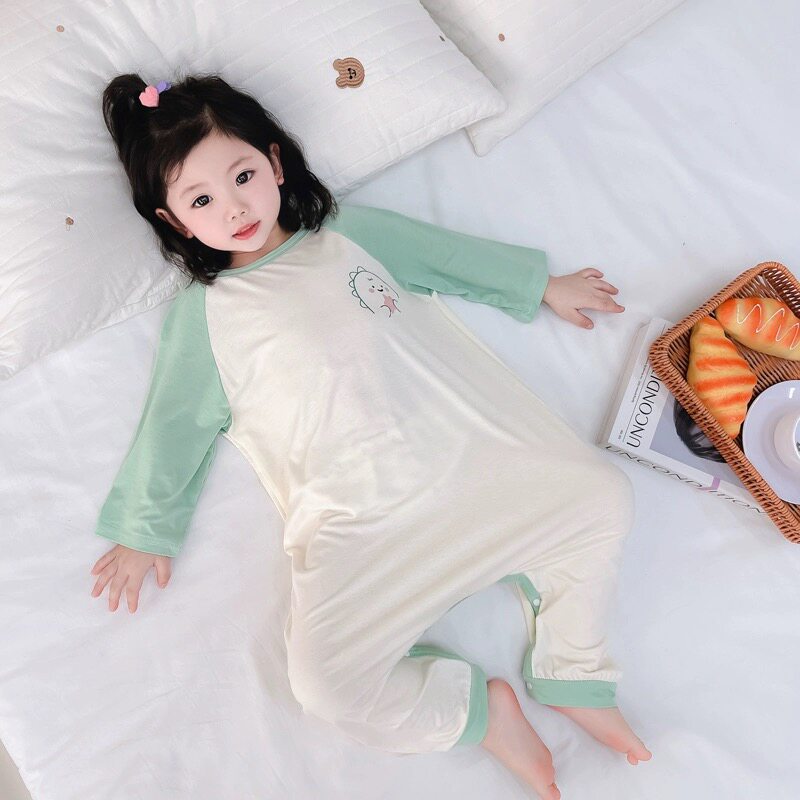 女童连体睡衣夏季纯棉宝宝长袖连体衣春秋睡袋薄款儿童家居服空调