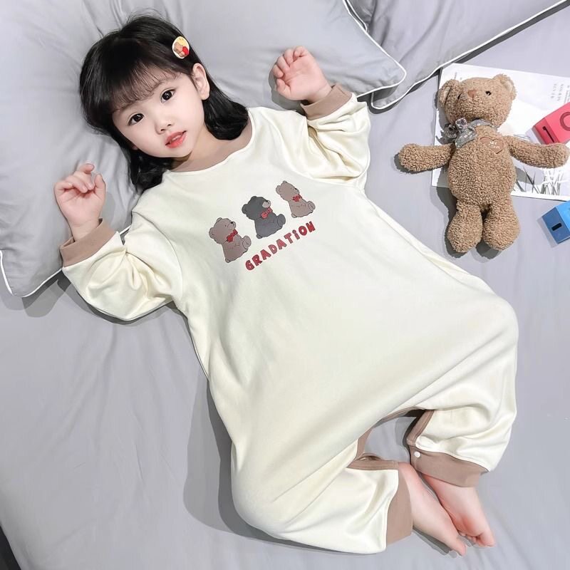 女童卡通连体睡衣纯棉长袖薄款
