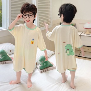 男童睡衣夏季薄款冰丝儿童防踢空调服夏天中小女孩宝宝连体家居服