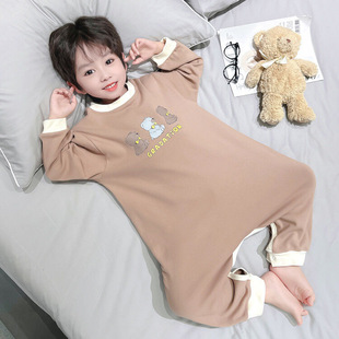 儿童睡衣春秋款纯棉长袖男童连体衣女童宝宝卡通家居服空调服睡袋