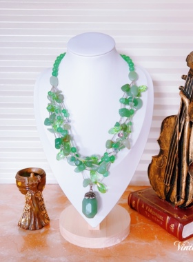 「雅都云尼」Vintage复古天然石吊坠多层小众设计款项链配饰H1014