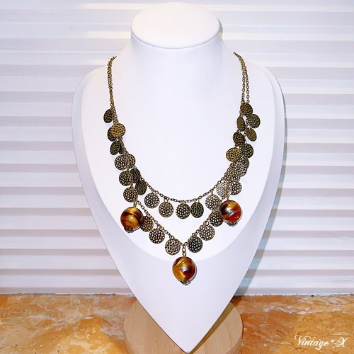 巧克力云纹亚克力美拉德风多层项链◆vintage复古配饰H1091