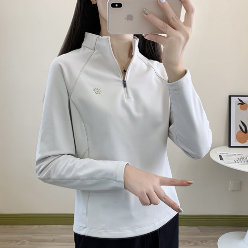 春秋季探拓户外男女长袖T恤透气快干徒步登山半开衫立领棉感上衣