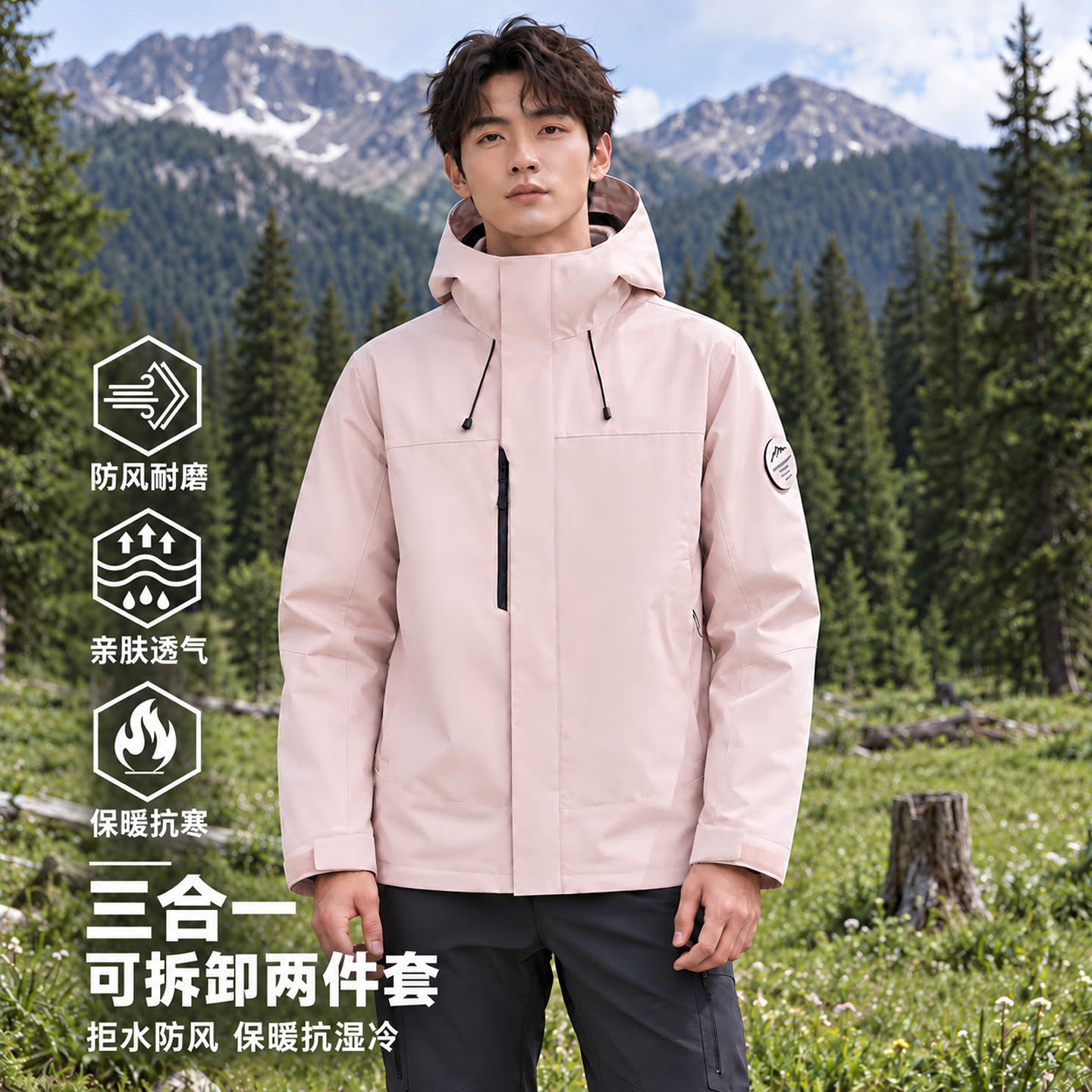 秋冬新款三合一冲锋衣男女户外防风防水可拆卸连帽外套透气登山服
