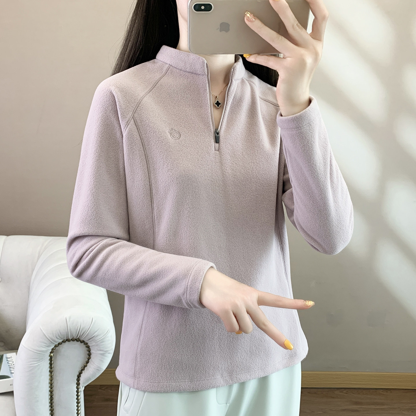 探拓户外抓绒衣男女半开衫长袖摇粒绒保暖冲锋衣内胆抗静电打底衫