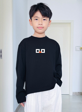 男童长袖t恤圆领黑色纯棉帅气春秋韩版儿童装休闲春秋洋气上衣