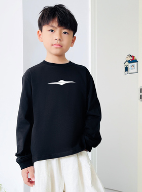 男童长袖t恤圆领黑色纯棉酷帅百搭韩版儿童休闲春秋洋气宝宝上衣