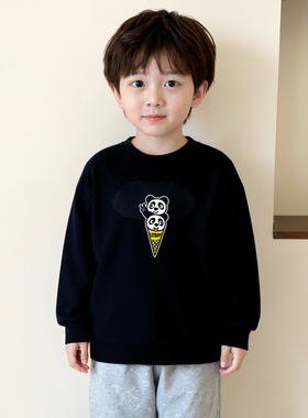 男童长袖t恤纯棉黑色宝宝韩版痞帅炸街内搭春秋打底潮酷软上衣