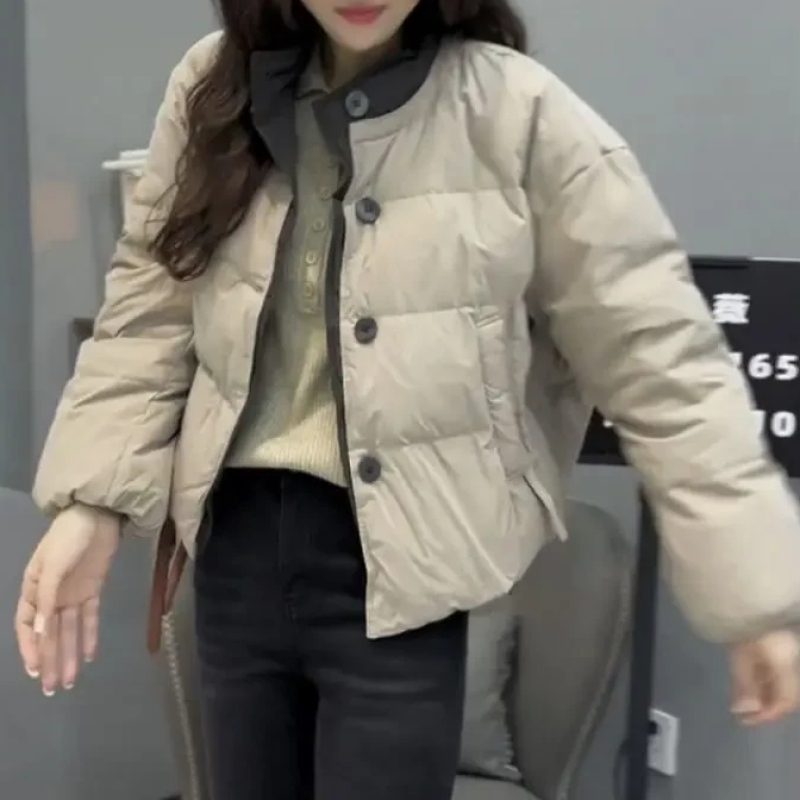 新款撞色立领小个子高级感棉服2025冬季爆款显瘦棉服保暖外套女款