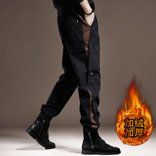 高端英伦复古拼接工装裤子男2025秋季加绒宽松大码束脚男士休闲裤
