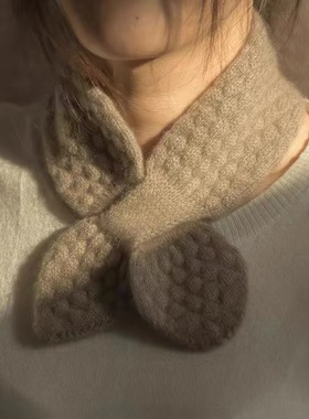 简约小围巾女秋冬大衣装饰假领子交叉穿孔纯色洋气百搭懒人围巾