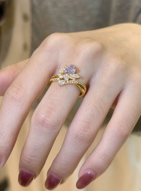 紫色风信子戒指女小众轻奢高级感气质时尚百搭食指戒