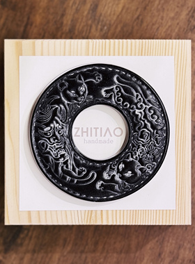 纸条手作 手工牛皮竹刀锷 竹剑刀锷 剑道刀镡TSUBA 猫侍武者 雾蜡