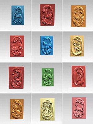 十二生肖-弧形款吊牌12款全-(STP格式)