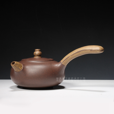 宜兴紫砂茶壶手工茶具原矿紫泥助工卢伟萍制唐羽壶横把壶绞泥侧把
