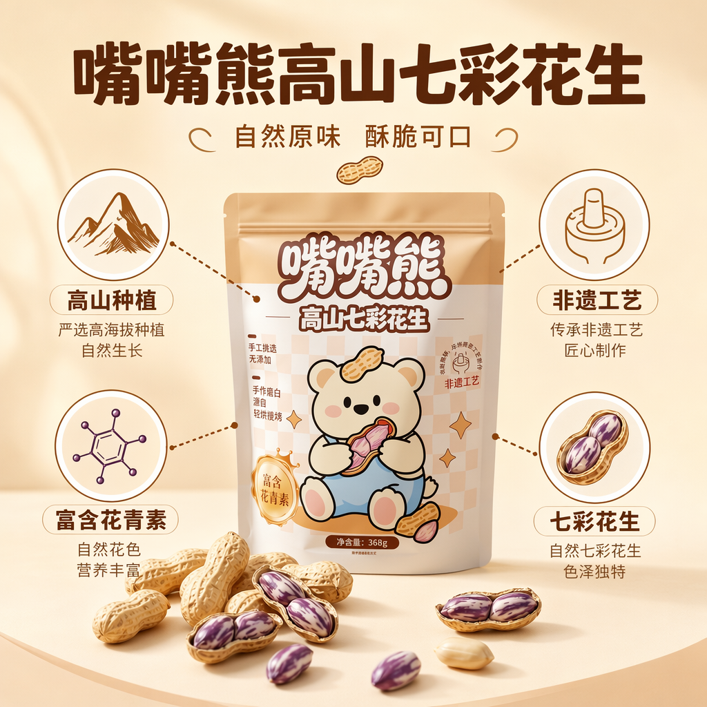 【嘴嘴熊】高山七彩花生龙岩特产湿烤工艺带壳熟花生坚果零食解馋