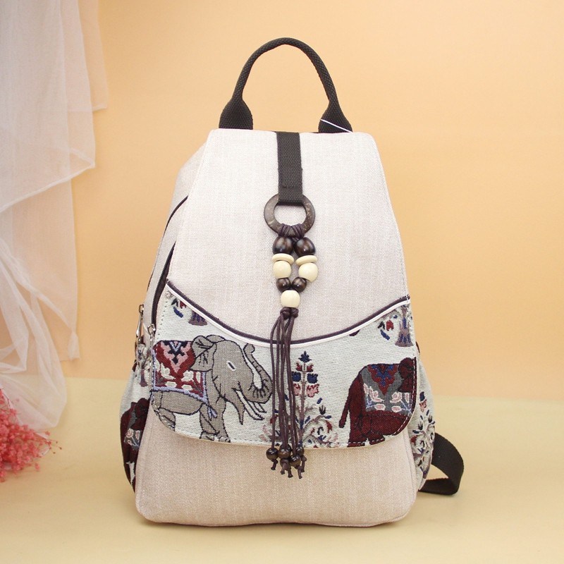 大象民族风双肩包串珠流苏文艺旅行背包布艺百搭简约包复古包5805