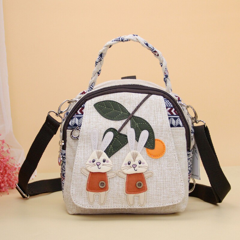 新款田园风双肩包休闲手提斜挎三用包文艺兔子小清新儿童背包2188