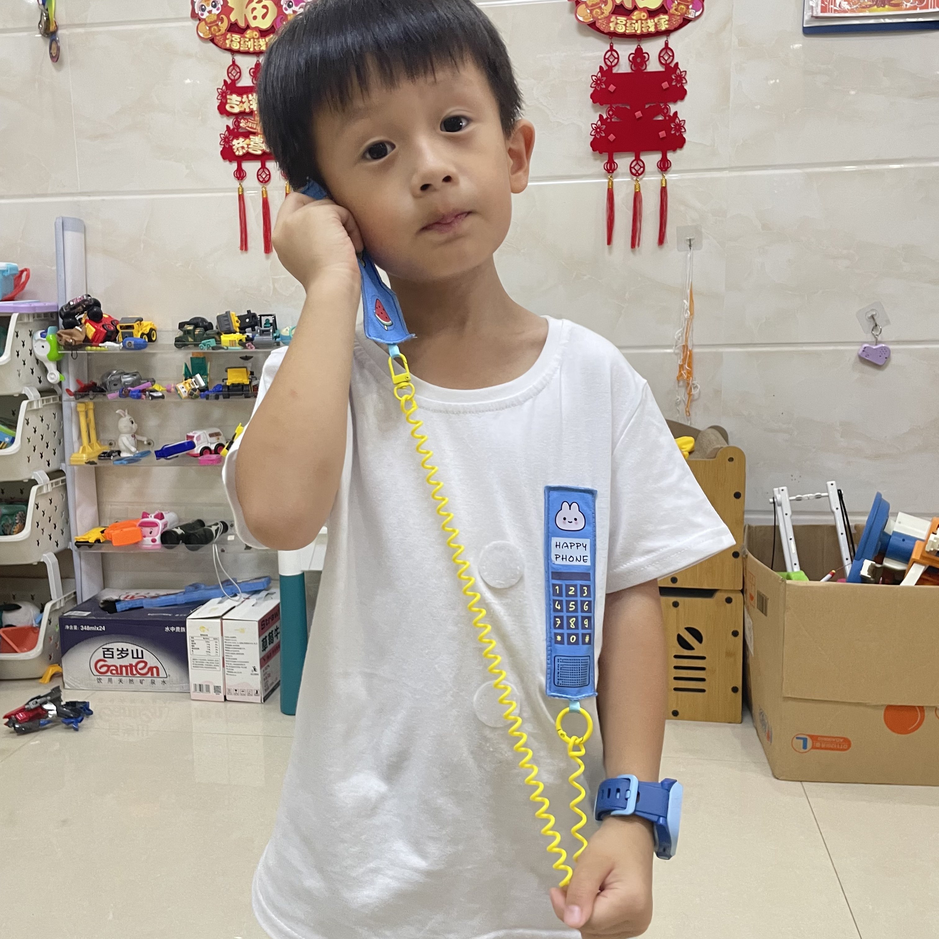 五哈陈赫同款衣服自带可拆卸电话情侣夏季短袖T恤男女童纯棉短袖t
